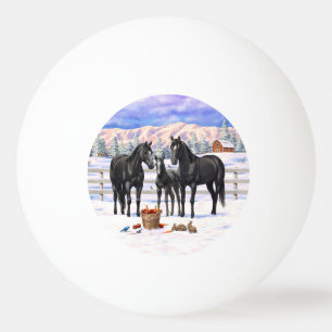Black Quarter Horses In Snow Ping Pong Ball