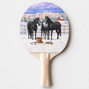 Black Quarter Horses In Snow Ping Pong Paddle