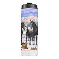 Black Quarter Horses In Snow