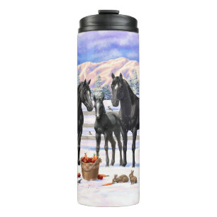 Black Quarter Horses In Snow Thermal Tumbler