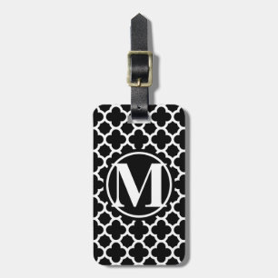 Black Quatrefoil III Monogram Luggage Tag