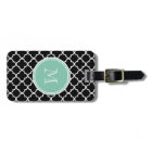 Black Quatrefoil Pattern, Mint Green Monogram