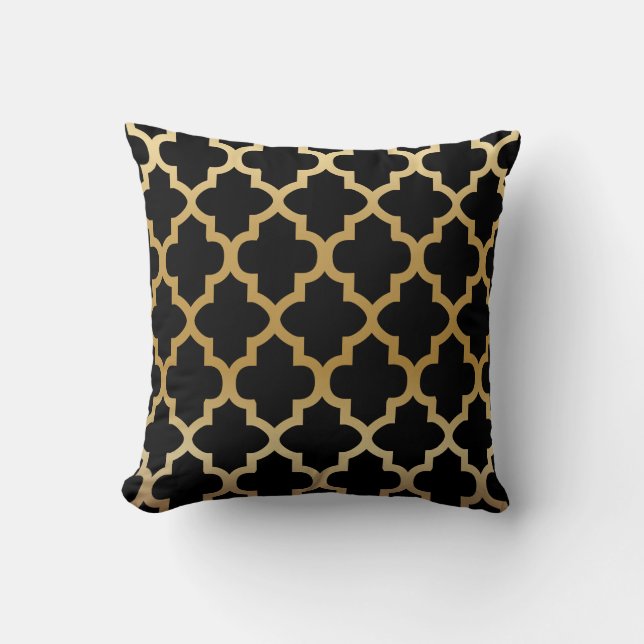 Black Quatrefoil Pattern on Gold Blend Cushion (Front)