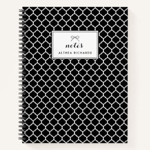 Black Quatrefoil Pattern Personalised Notebook