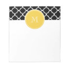 Black Quatrefoil Pattern, Yellow Monogram
