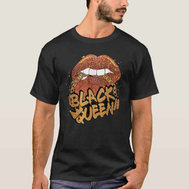 Black Queen African Colours Biting Lips Black Hist T-Shirt (Front)