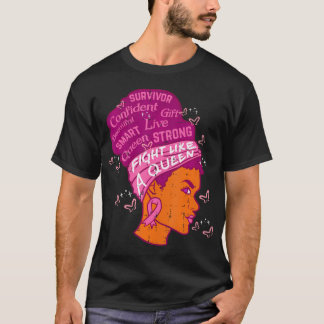 Black Queen African Women Pink Afro Breast Cancer T-Shirt