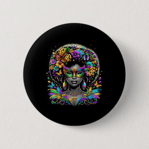 Black Queen Afro African Beads Mask Mardi Gras Car 6 Cm Round Badge