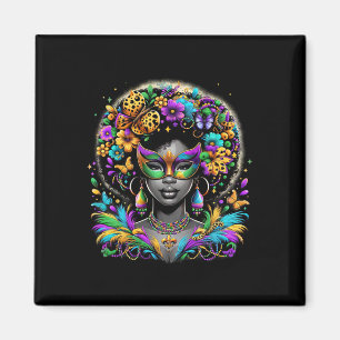 Black Queen Afro African Beads Mask Mardi Gras Car Magnet
