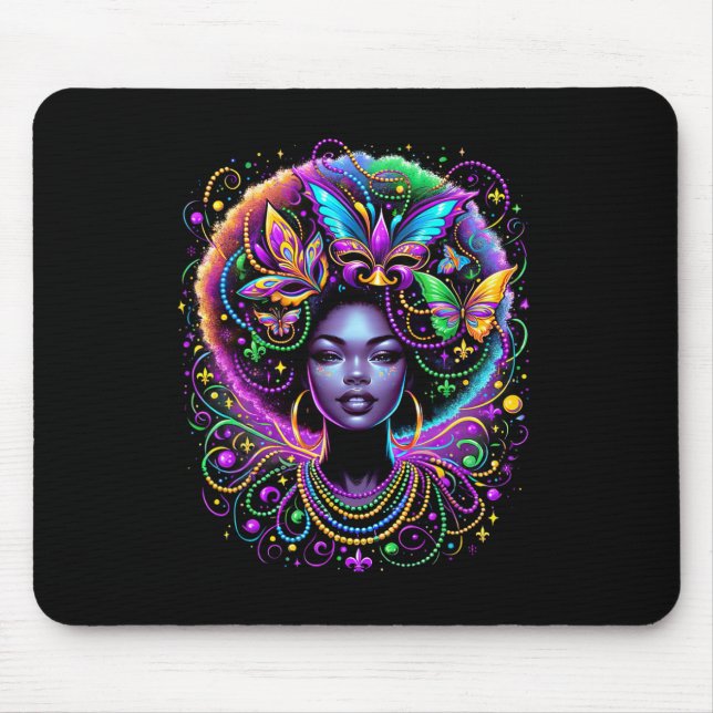 Black Queen Afro African Butterfly Beads Mask Mard Mouse Pad (Front)