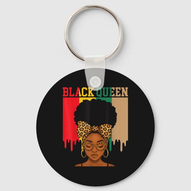 Black Queen Afro Colourful Juneteenth Pride Girls  Key Ring (Front)