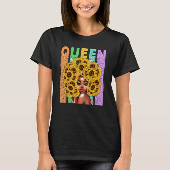 Black Queen Afro Melanin Art Black Queen Flower Vi T-Shirt (Front)