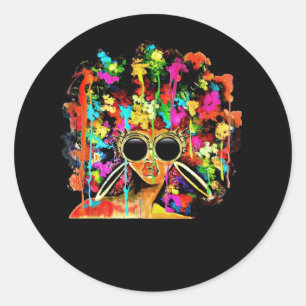 Black Queen Afro Melanin Art Water Colour Classic Round Sticker
