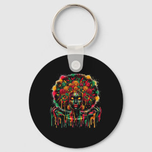 Black Queen Afro Melanin Colourful Art Dripping Ju Key Ring