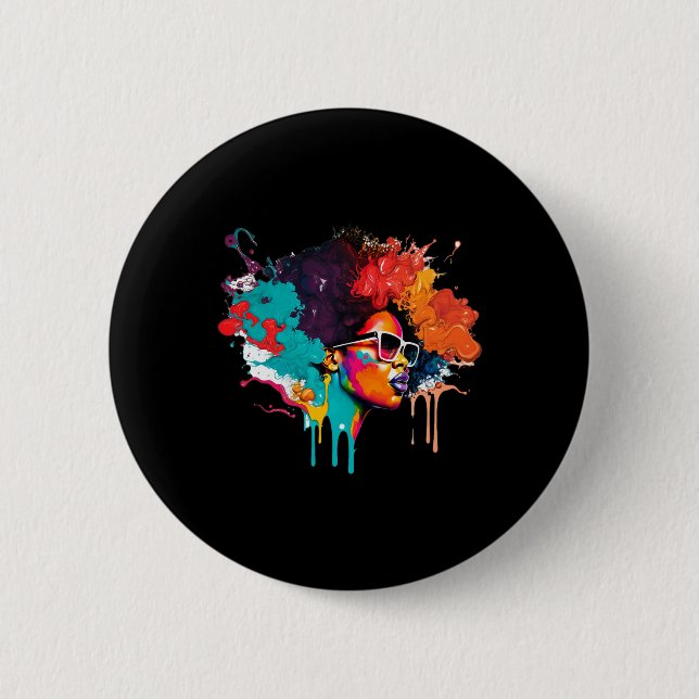 Black Queen Afro Melanin Dripping Art Lover Americ 6 Cm Round Badge (Front)