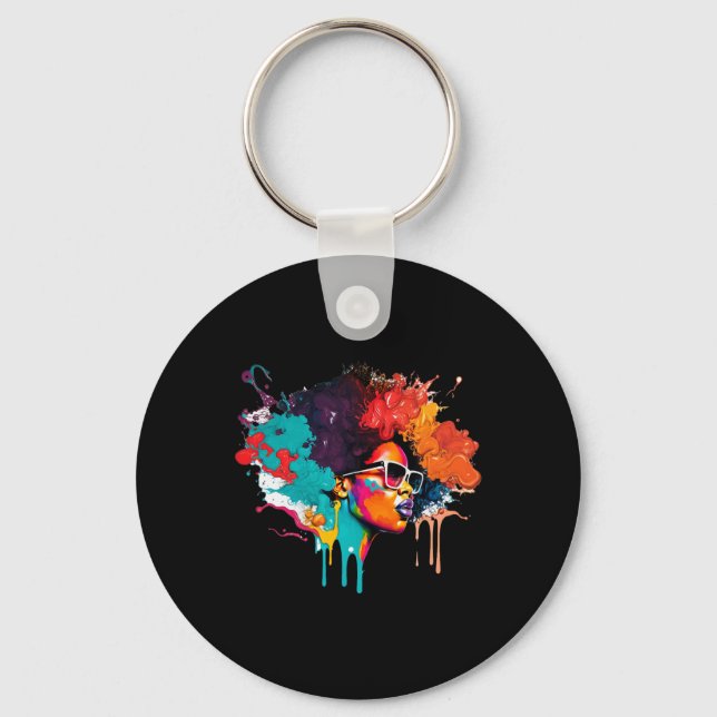 Black Queen Afro Melanin Dripping Art Lover Americ Key Ring (Front)