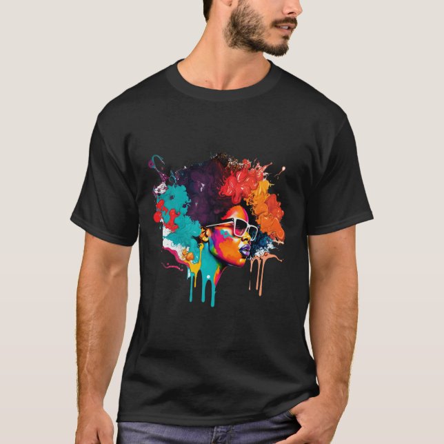 Black Queen Afro Melanin Dripping Art Lover Americ T-Shirt (Front)