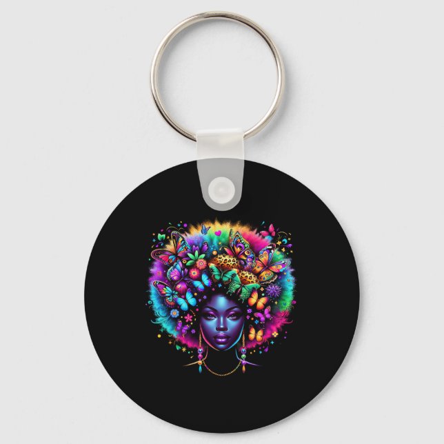 Black Queen Afro Melanin Juneteenth Leopard Butter Key Ring (Front)