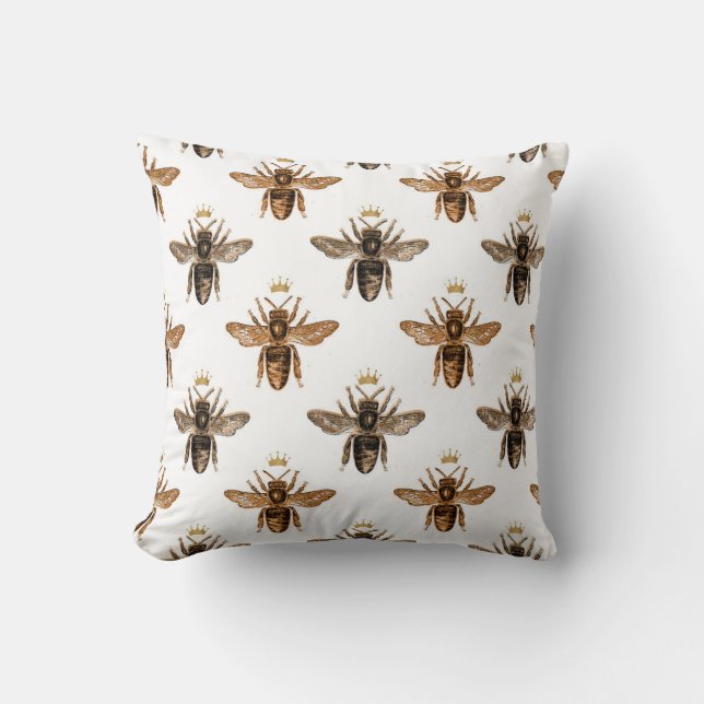 Black Queen Bees on White Cushion (Front)
