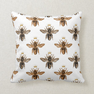 Black Queen Bees on White Cushion