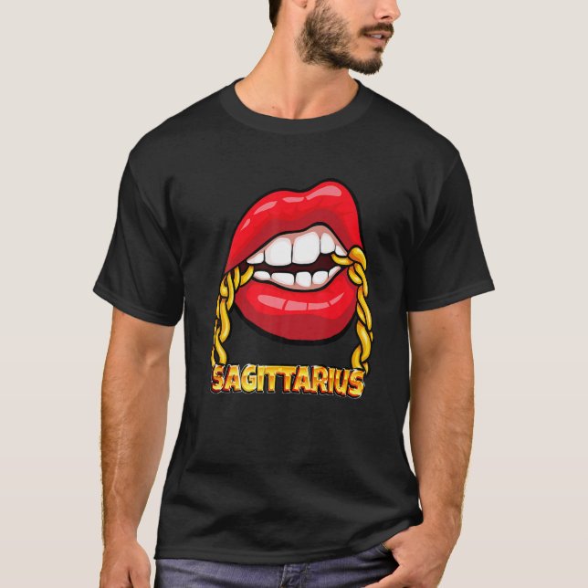 Black Queen Birthday Red Lips Chain Sagittarius Zo T-Shirt (Front)