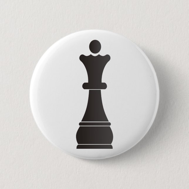 Black queen chess piece 6 cm round badge (Front)