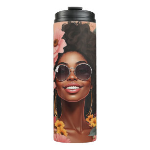 Black queen floral afro melanin woman flower love thermal tumbler