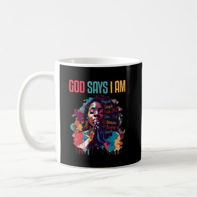Black Queen God Says Am I Black Melanin History Coffee Mug (Left)