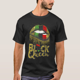 Black Queen Lips Red Green African American Flag T-Shirt