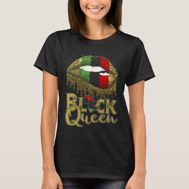 Black Queen Lips  Red Green African American Flag T-Shirt (Front)