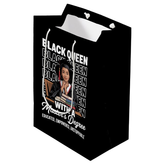 Black Queen Masters Degree Graduation Educated  Medium Gift Bag (Front Angled)