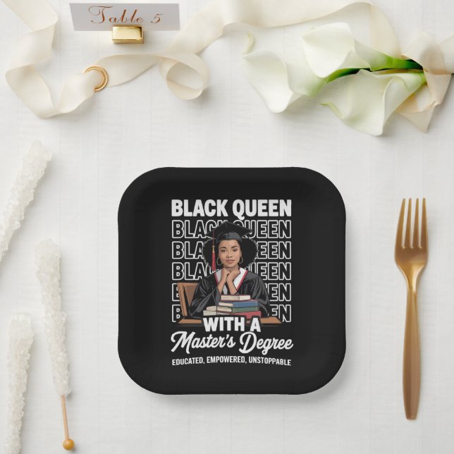 Black Queen Masters Degree Graduation Educated  Paper Plate (Wedding)