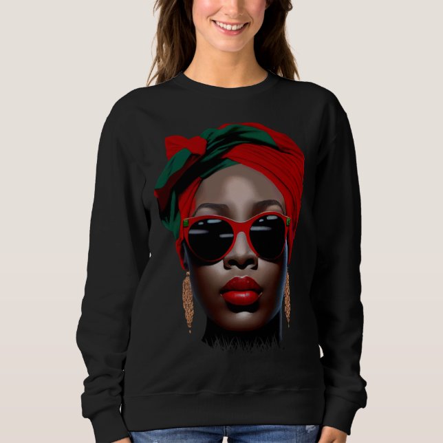 Black Queen Melanin Earrings Lips Cute Black Histo Sweatshirt (Front)