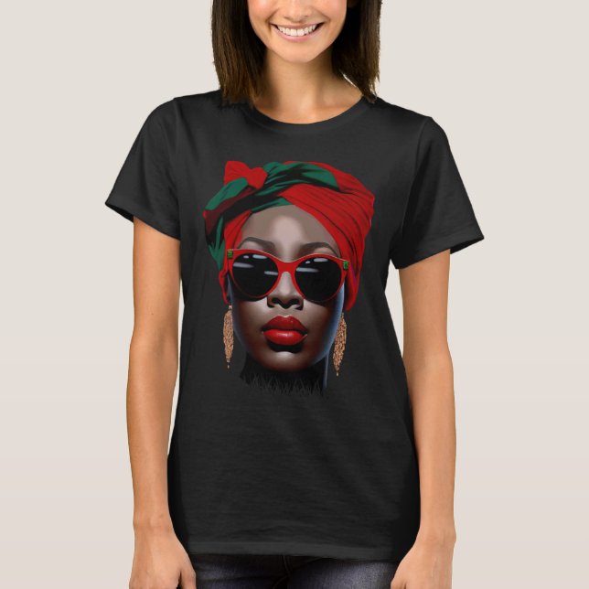 Black Queen Melanin Earrings Lips Cute Black Histo T-Shirt (Front)