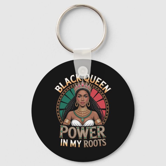 Black Queen Melanin History Juneteenth Pride Black Key Ring (Front)