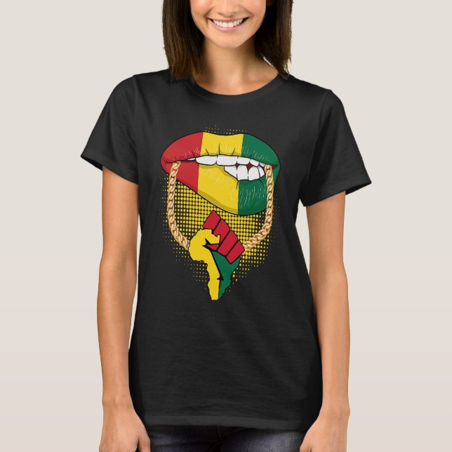 Black Queen Melanin Lips Africa Flag Pride BHM Bla T-Shirt (Front)