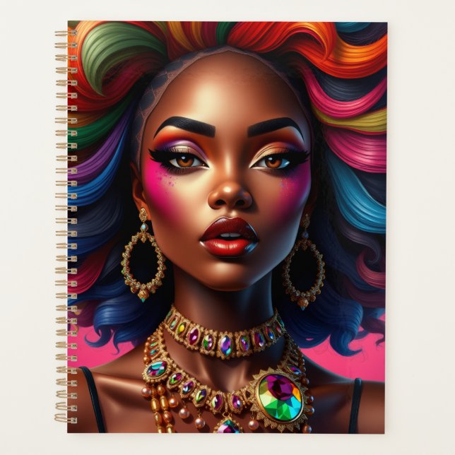 Black queen melanin sista brown skin girls sista planner (Front)