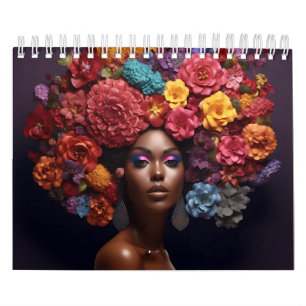 Black queen melanin sista flower curly afro women  calendar
