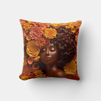 Black queen melanin sista flower curly afro women  cushion