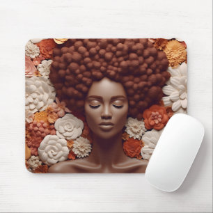 Black queen melanin sista flower curly afro women mouse pad