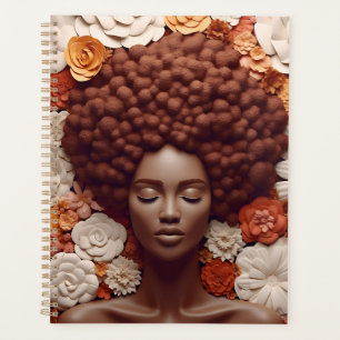 Black queen melanin sista flower curly afro women planner