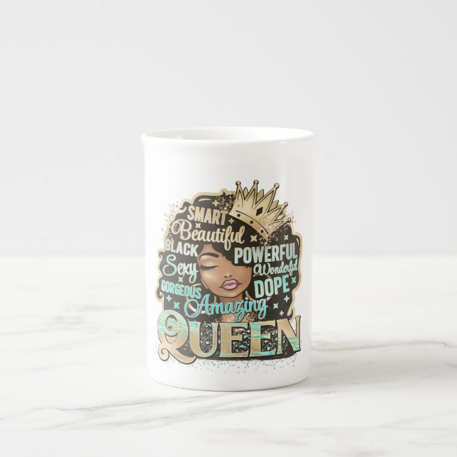 Black Queen Melanin Woman Brown Skin Sista Magic Bone China Mug (Front)