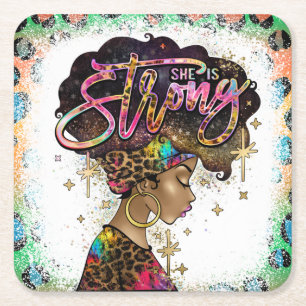 Black Queen Melanin Woman Brown Skin Sista Magic Square Paper Coaster
