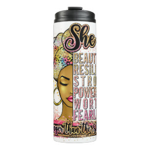 Black Queen Melanin Woman Brown Skin Sista Magic Thermal Tumbler