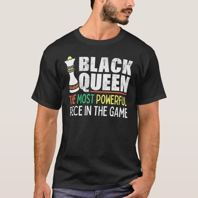 Black Queen Most Powerful Chess African American T-Shirt (Front)