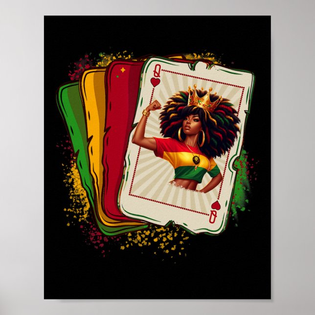 Black Queen Of Hearts Card Deck Game Proud Black H Poster (Front)
