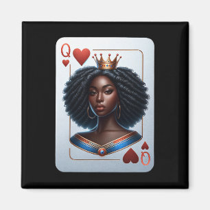 Black Queen Of Hearts Card Deck Game Proud Black W Magnet