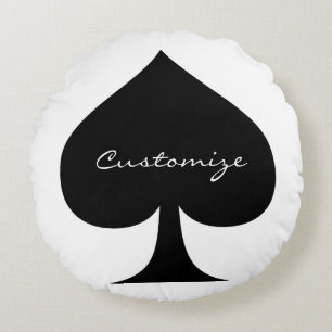 Black Queen of Spades Black Thunder_Cove Round Cushion