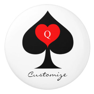 Black Queen of Spades Red Heart Thunder_Cove Ceramic Knob