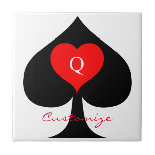 Black Queen of Spades Red Heart Thunder_Cove Ceramic Tile